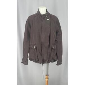 Free People Jacket Womens Med Black Cotton Twill Zip Utility Barn Chore